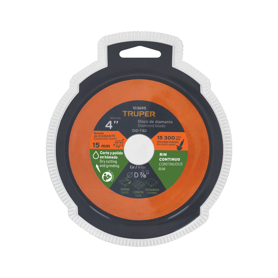 Disco de diamante 4" corte de vidrio TRUPER