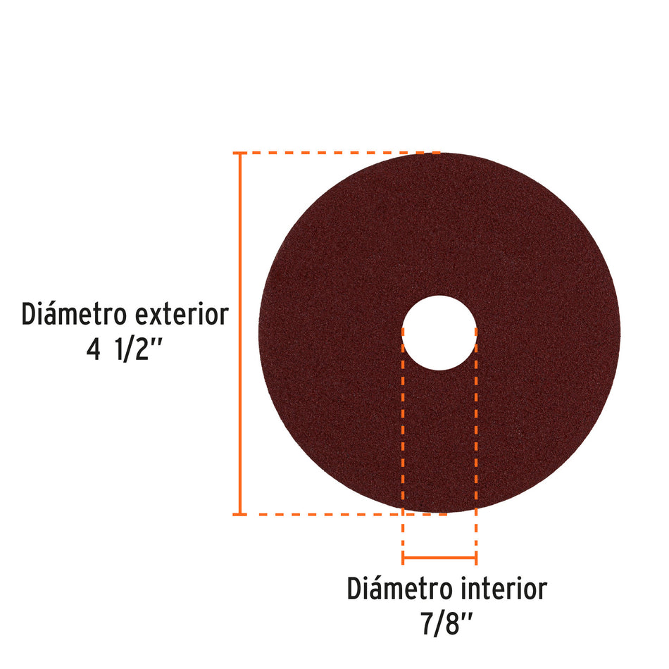 Disco lija 4-1/2" con respaldo de fibra grano 120 TRUPER