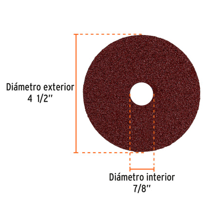 Disco de lija 4-1/2" con respaldo de fibra grano 24 TRUPER