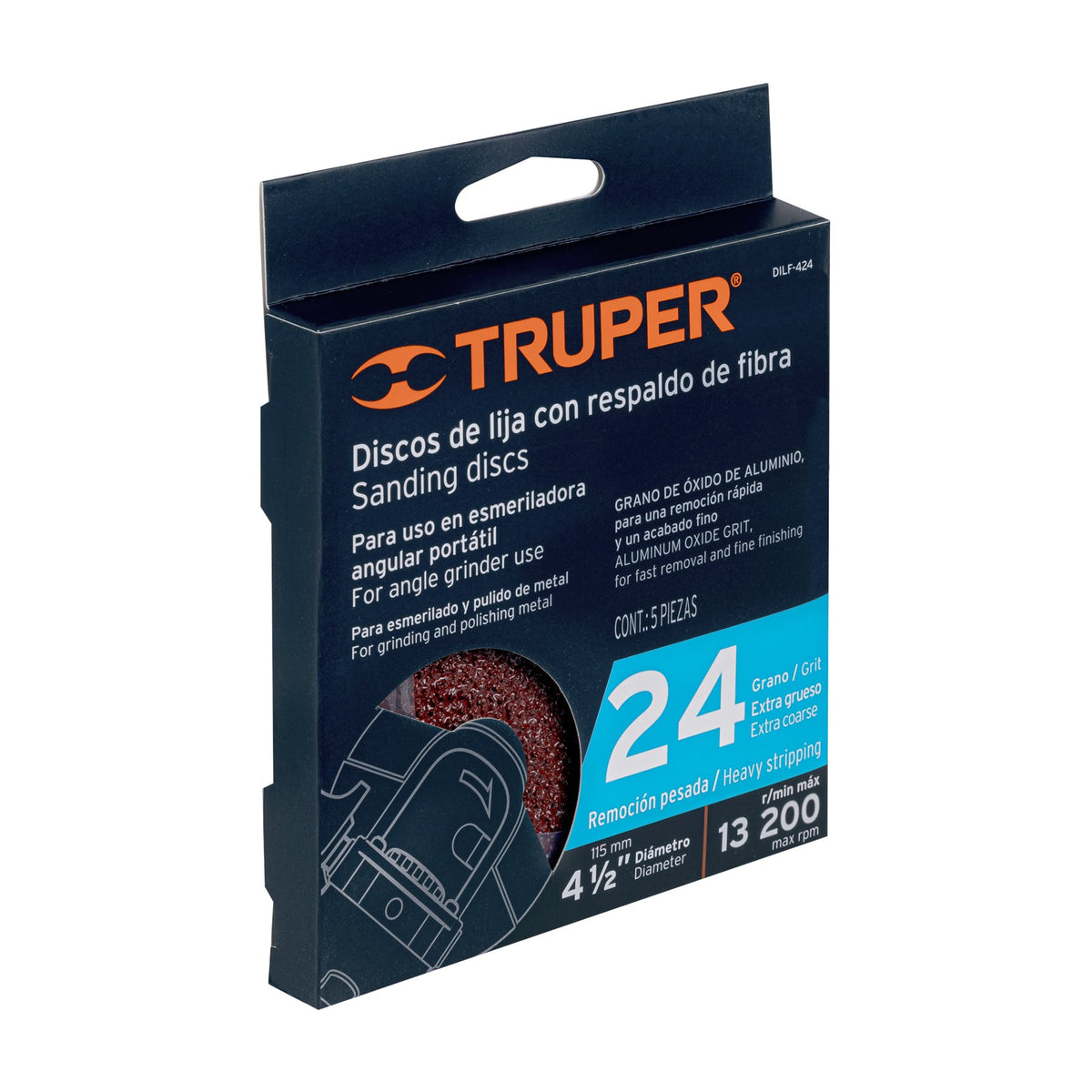 Disco de lija 4-1/2" con respaldo de fibra grano 24 TRUPER