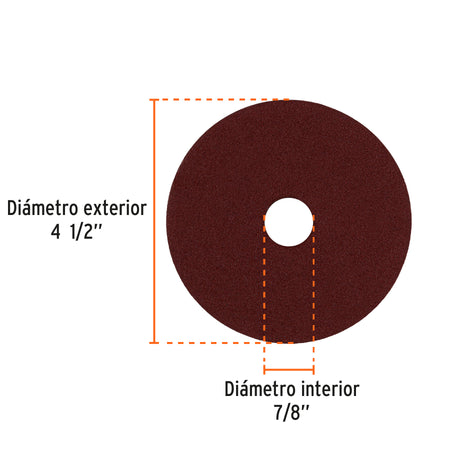 Disco de lija 4-1/2" con respaldo de fibra grano 80 TRUPER