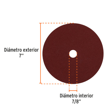 Disco de lija de 7" con respaldo de fibra grano 120 TRUPER