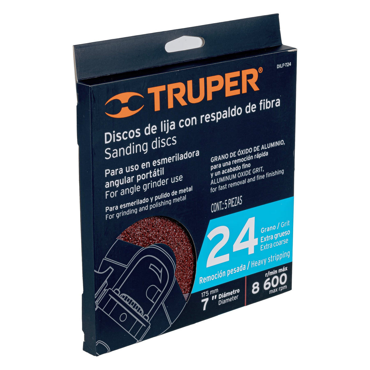 Disco de lija de 7" con respaldo de fibra grano 24 TRUPER