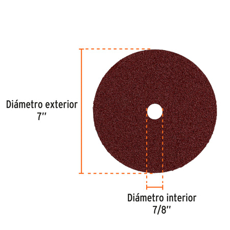 Disco de lija de 7" con respaldo de fibra grano 24 TRUPER
