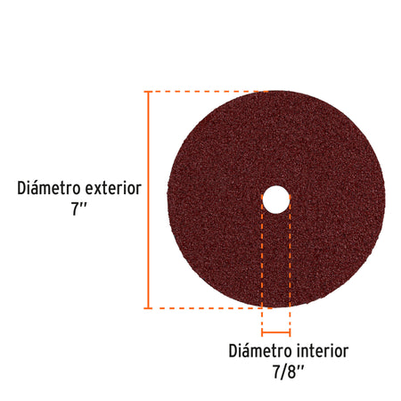 Disco de lija de 7" con respaldo de fibra grano 36 TRUPER