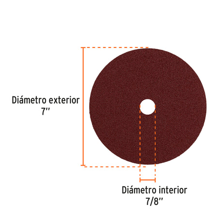 Disco de lija de 7" con respaldo de fibra grano 50 TRUPER