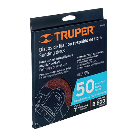 Disco de lija de 7" con respaldo de fibra grano 50 TRUPER