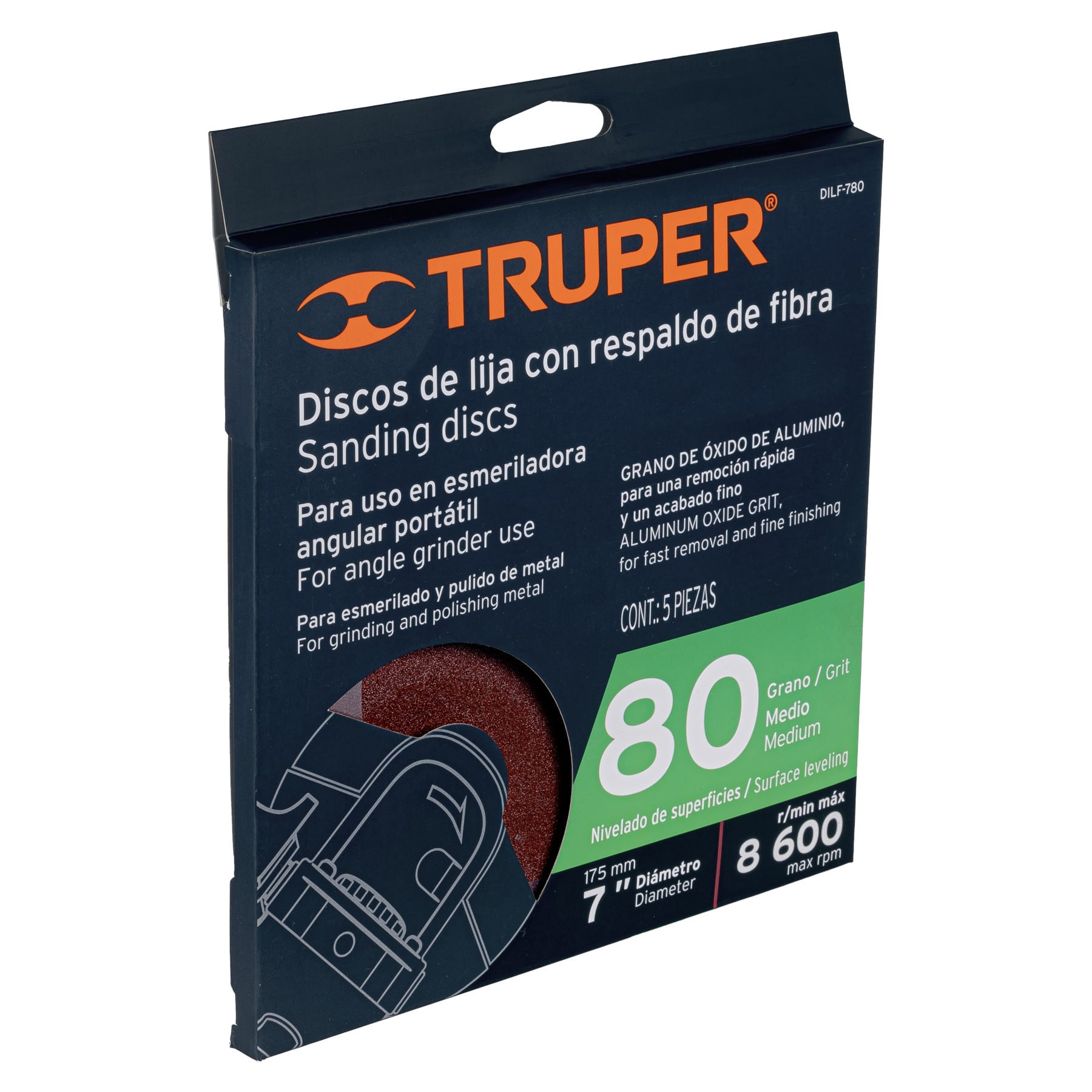 Disco de lija de 7" con respaldo de fibra grano 80 TRUPER