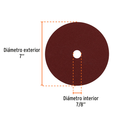 Disco de lija de 7" con respaldo de fibra grano 80 TRUPER