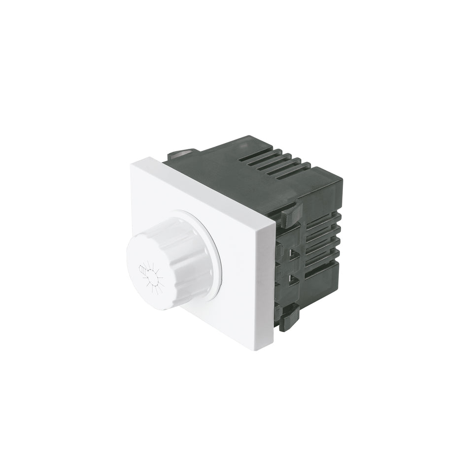 Dimmer giratorio, 1.5 módulos, línea Española, color blanco
