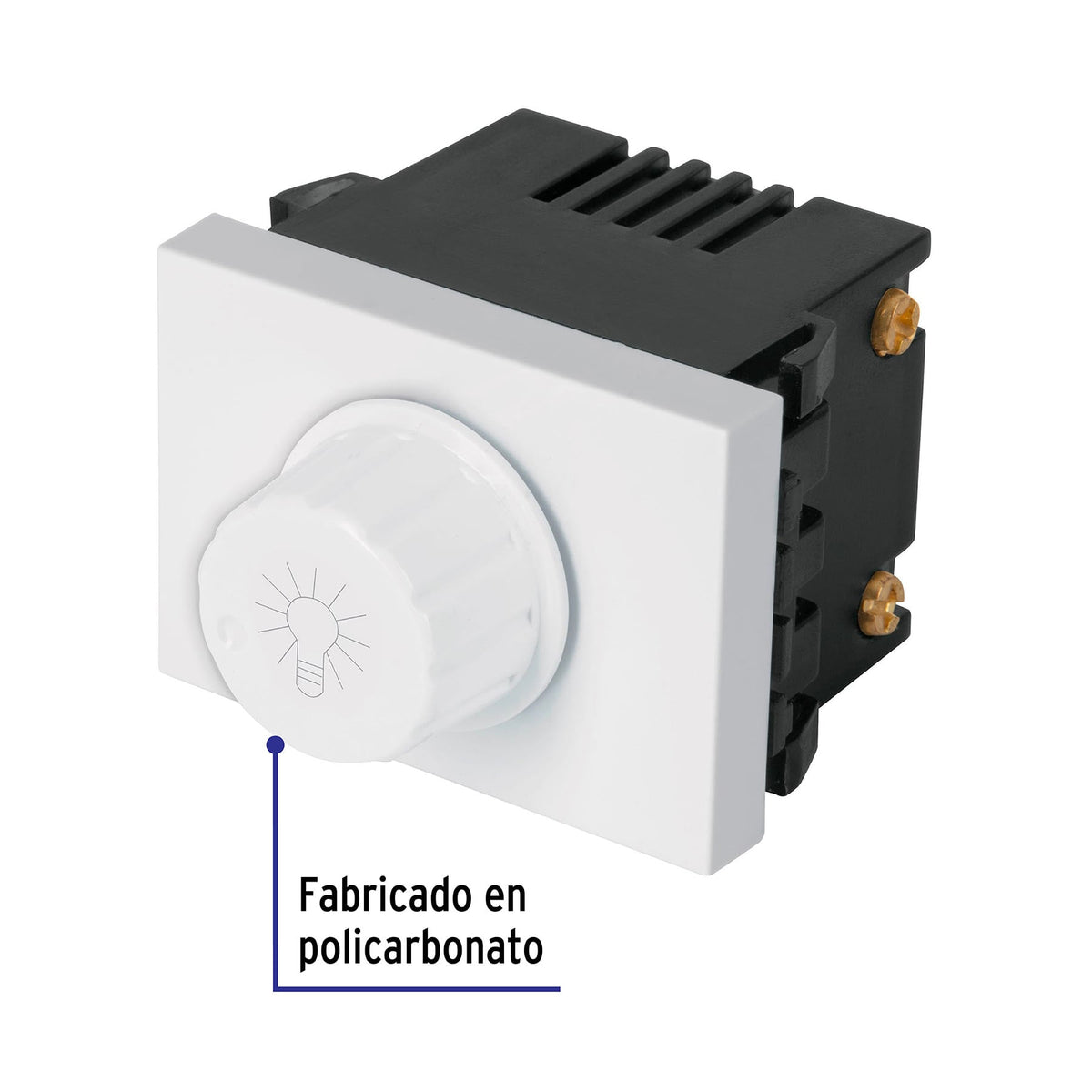 Dimmer giratorio, 1.5 módulos, línea Española, color blanco