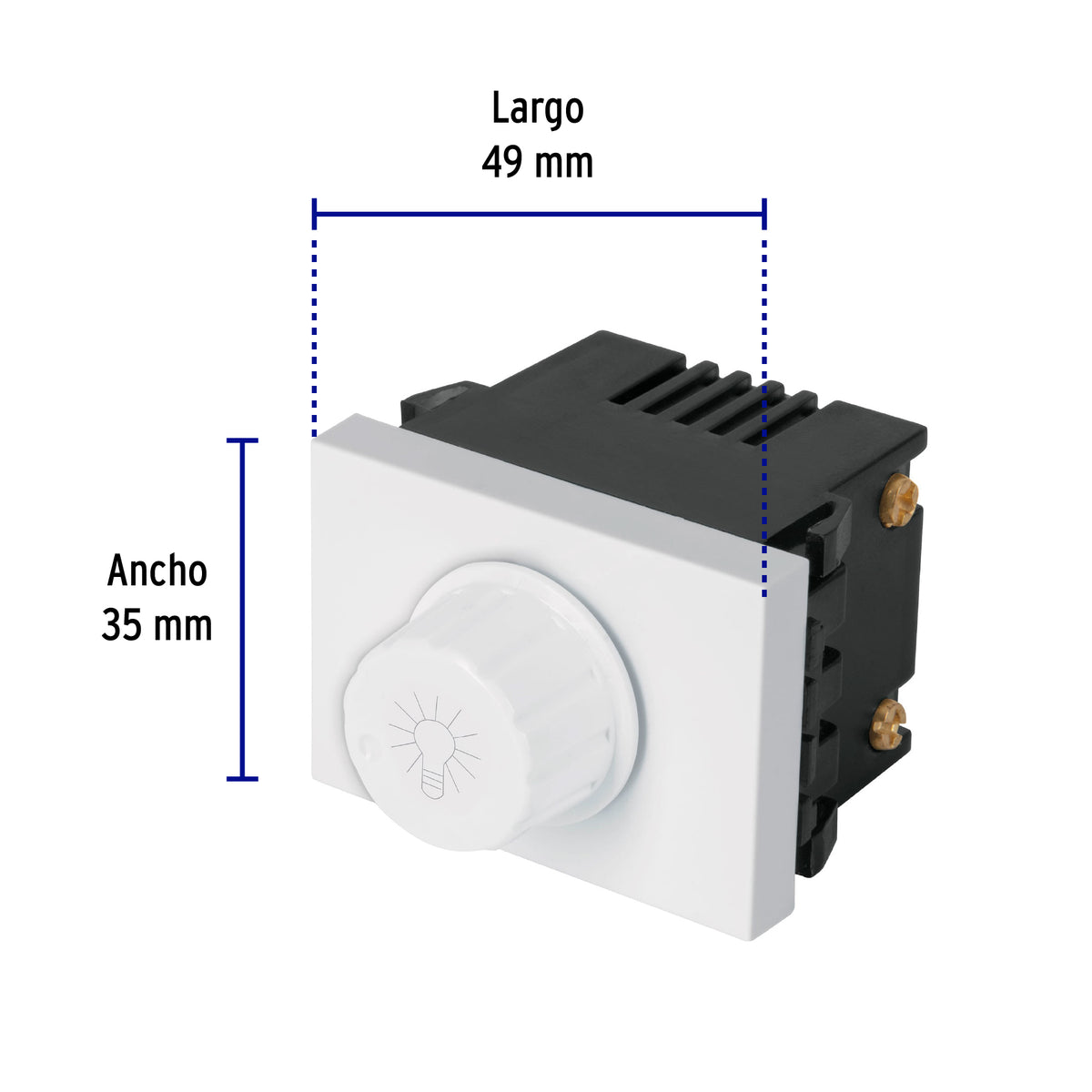 Dimmer giratorio, 1.5 módulos, línea Española, color blanco