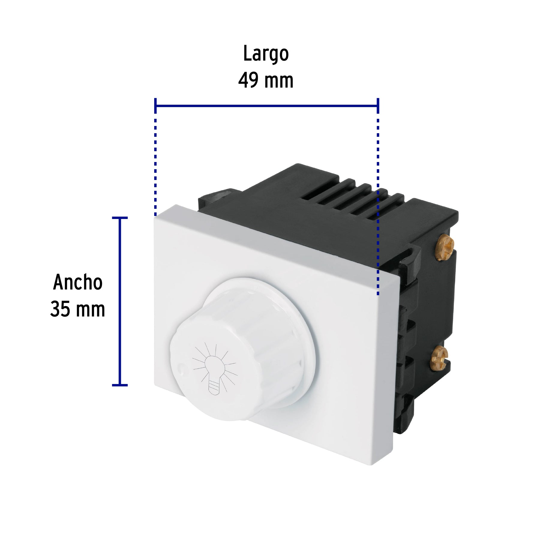 Dimmer giratorio, 1.5 módulos, línea Española, color blanco