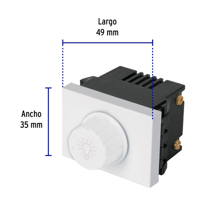 Dimmer giratorio, 1.5 módulos, línea Española, color blanco