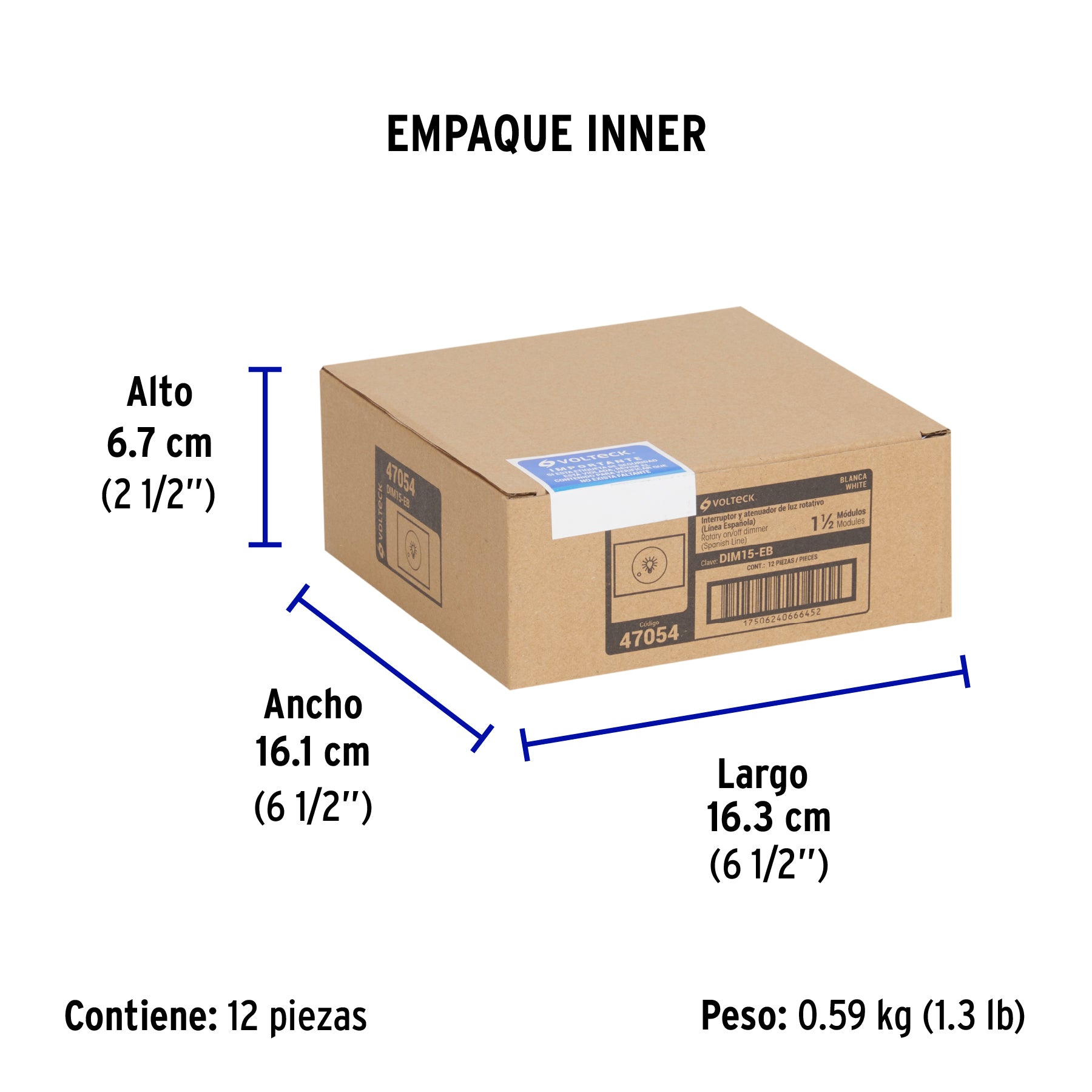Dimmer giratorio, 1.5 módulos, línea Española, color blanco