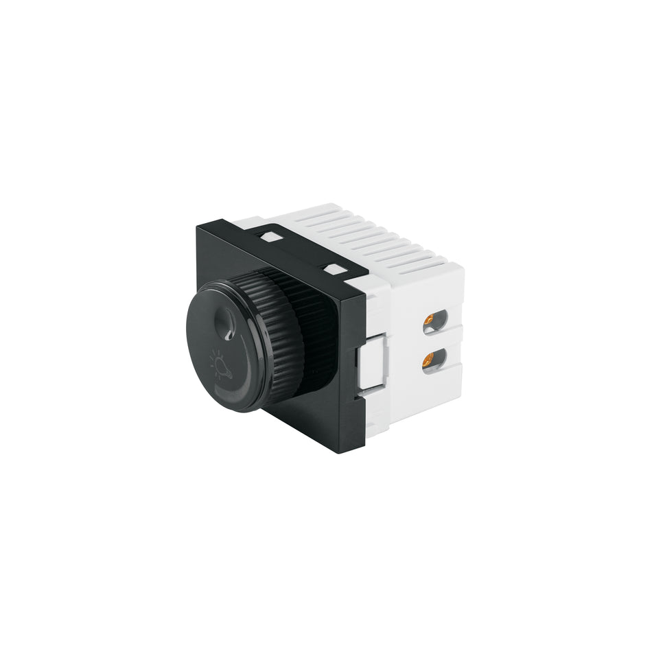 Dimmer giratorio negro de 1.5 módulos, línea Lisboa, Volteck
