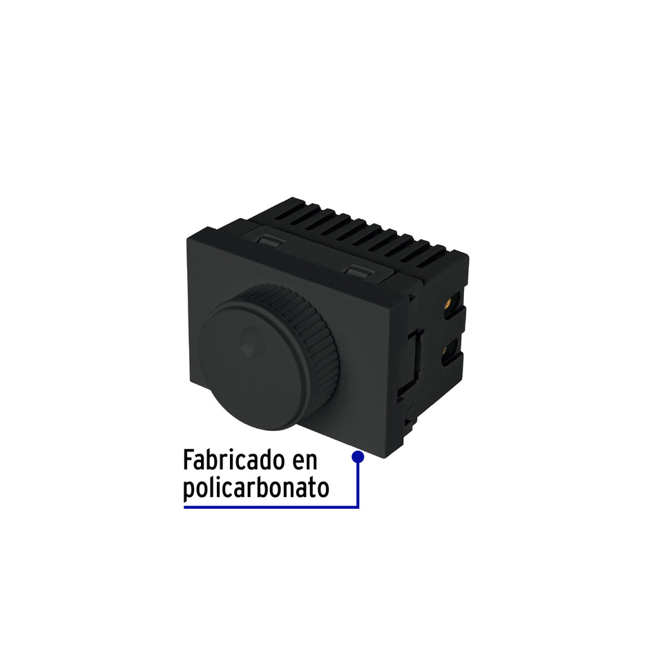 Dimmer giratorio negro de 1.5 módulos, línea Lisboa, Volteck