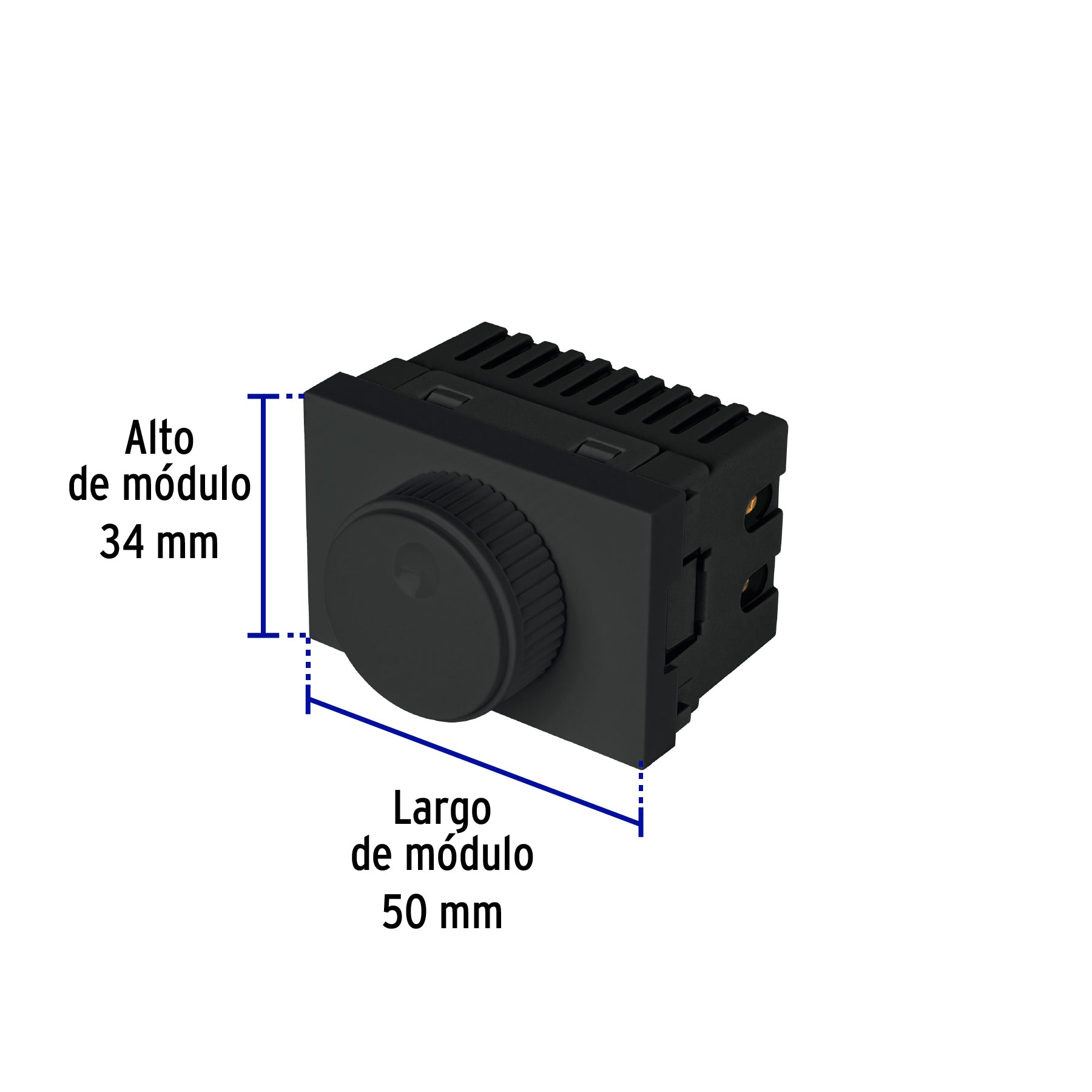 Dimmer giratorio negro de 1.5 módulos, línea Lisboa, Volteck