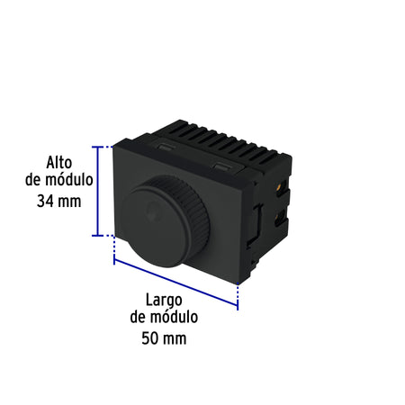 Dimmer giratorio negro de 1.5 módulos, línea Lisboa, Volteck