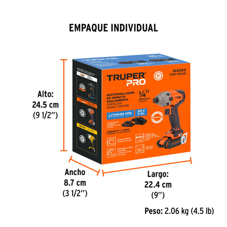 Destornillador de impacto 1/4" 20V 1 bateria 2Ah PRO