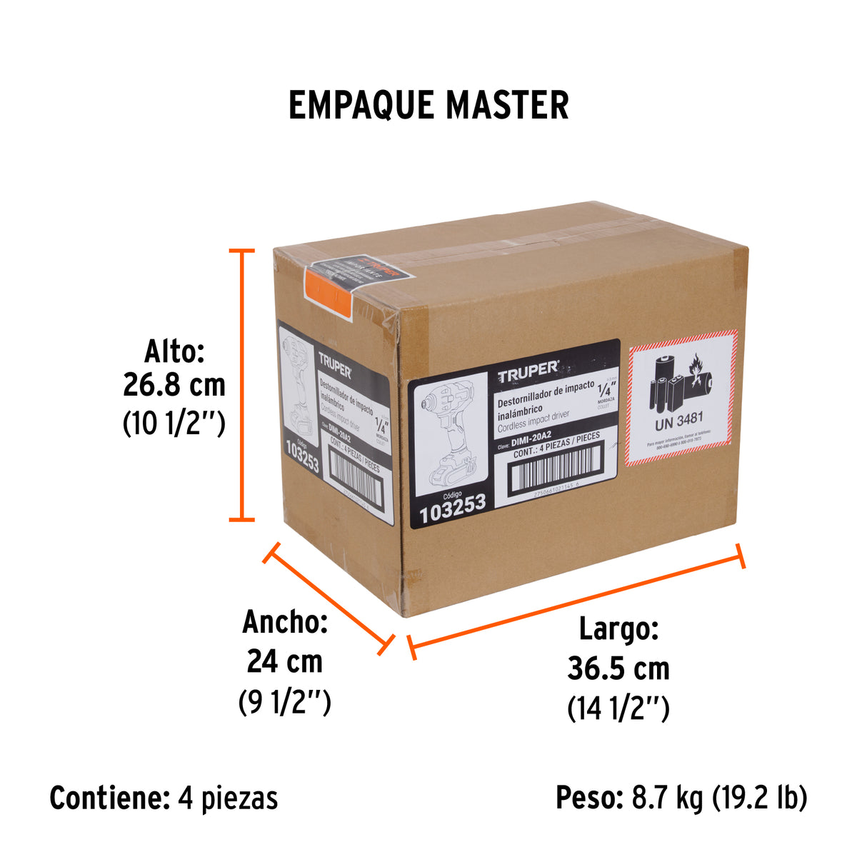 Destornillador de impacto 1/4" 20V 1 bateria 2Ah PRO