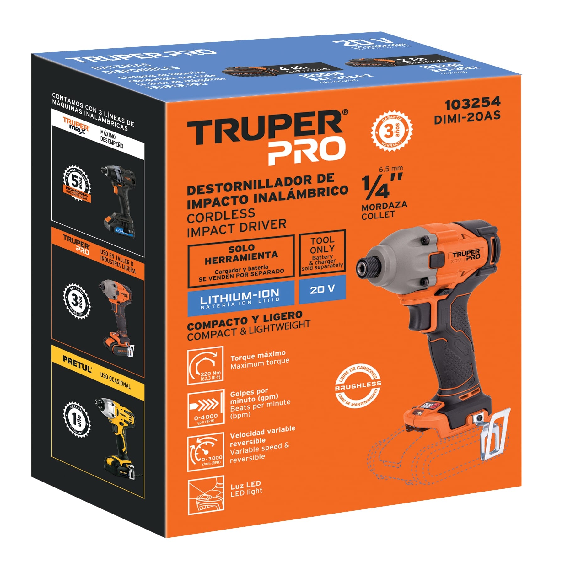 Destornillador de impacto 1/4" 20V sin accesorios PRO