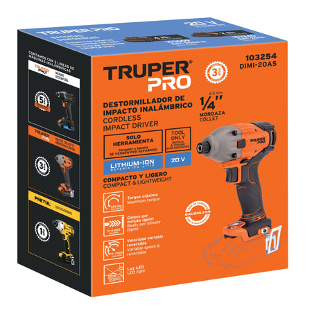 Destornillador de impacto 1/4" 20V sin accesorios PRO