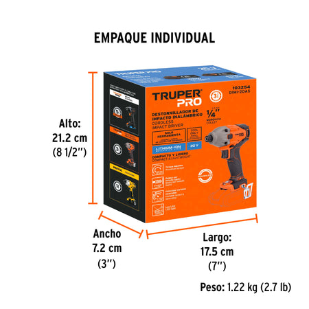 Destornillador de impacto 1/4" 20V sin accesorios PRO