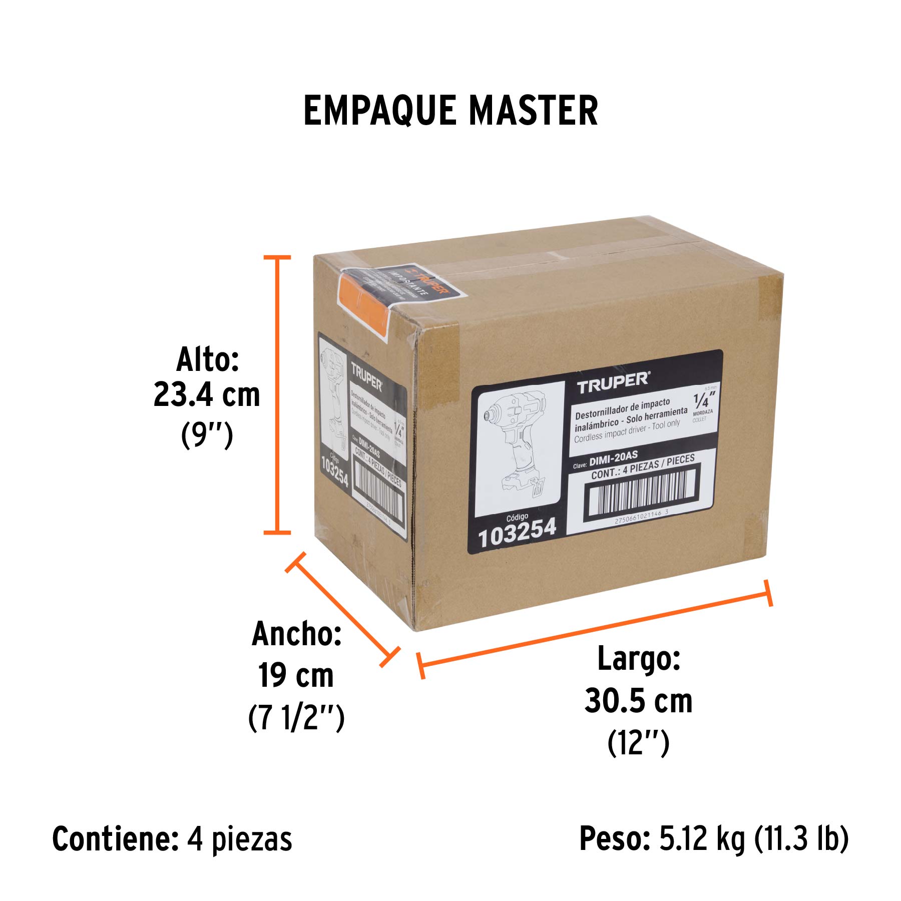 Destornillador de impacto 1/4" 20V sin accesorios PRO
