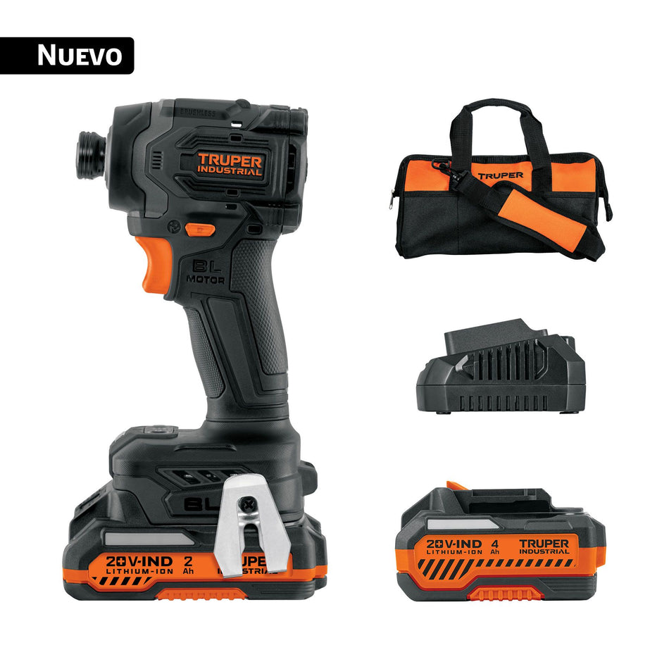 Destornillador de impacto 1/4" 20V 2baterías 2Ah, INDUSTRIAL