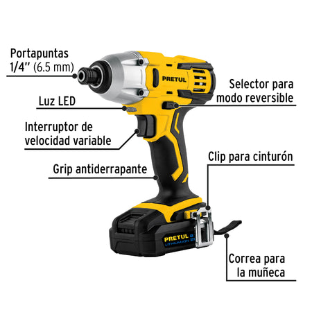 Destornillador de impacto 1/4" 20V 1 bateria 2Ah PRETUL