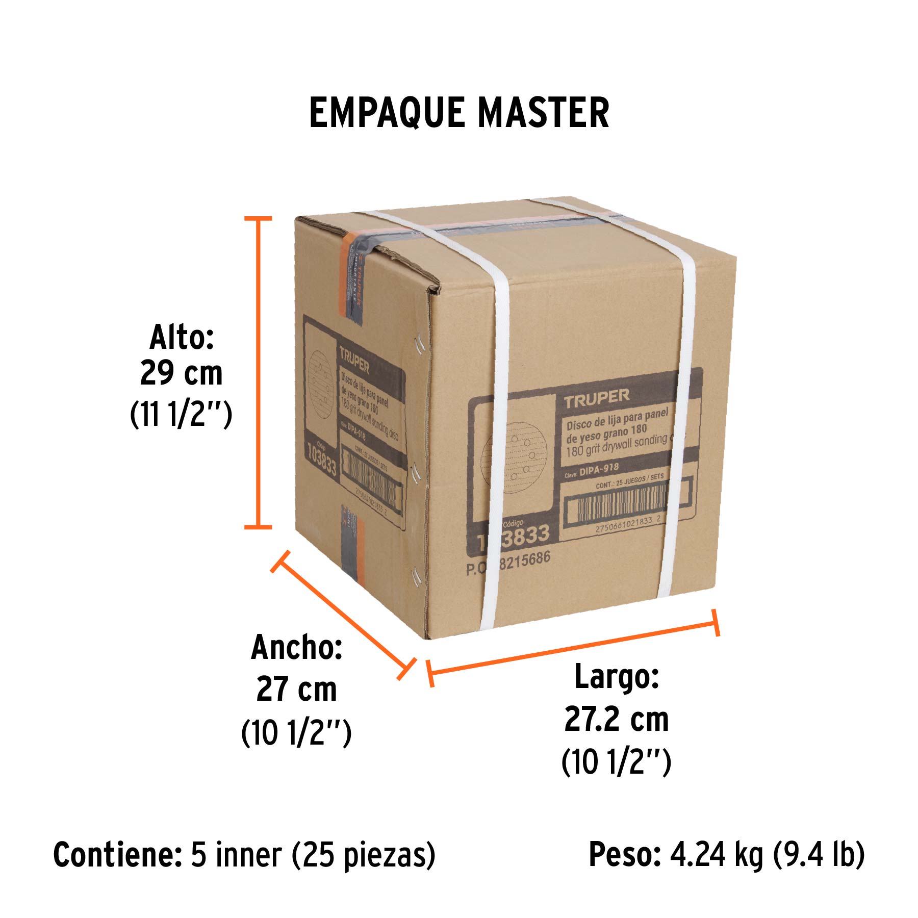Paquete con 5 discos de lija 9" grano 180 para LIPA-9A