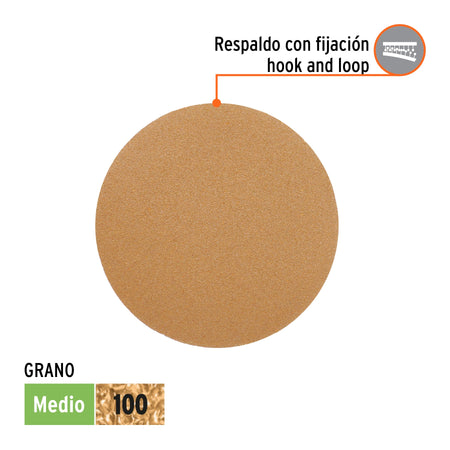 Paquete con 5 discos de lija 5" grano 100 ciegos TRUPER