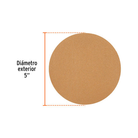 Paquete con 5 discos de lija 5" grano 120 ciegos TRUPER