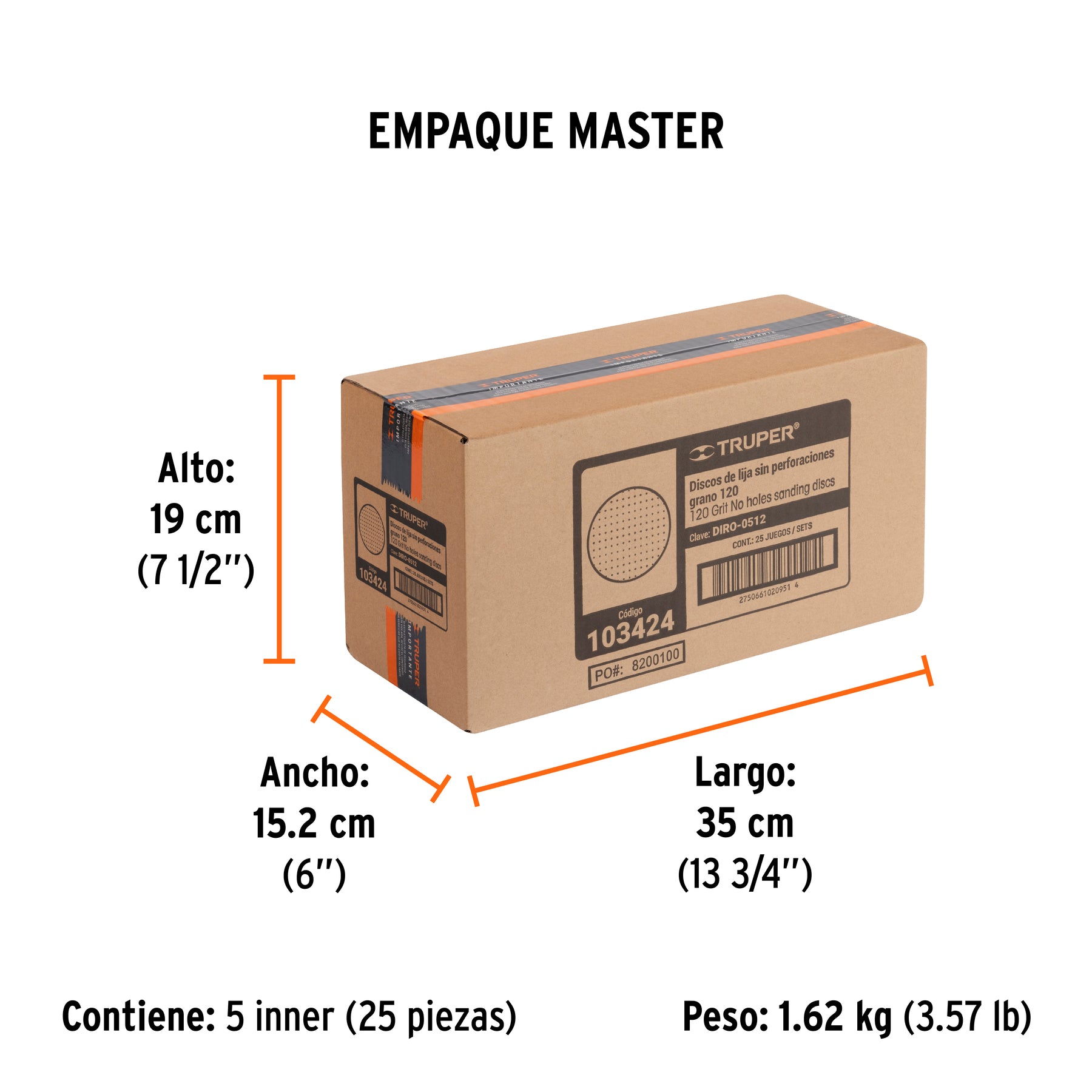 Paquete con 5 discos de lija 5" grano 120 ciegos TRUPER