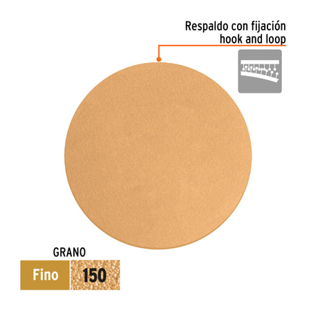 Paquete con 5 discos de lija 5" grano 150 ciegos TRUPER