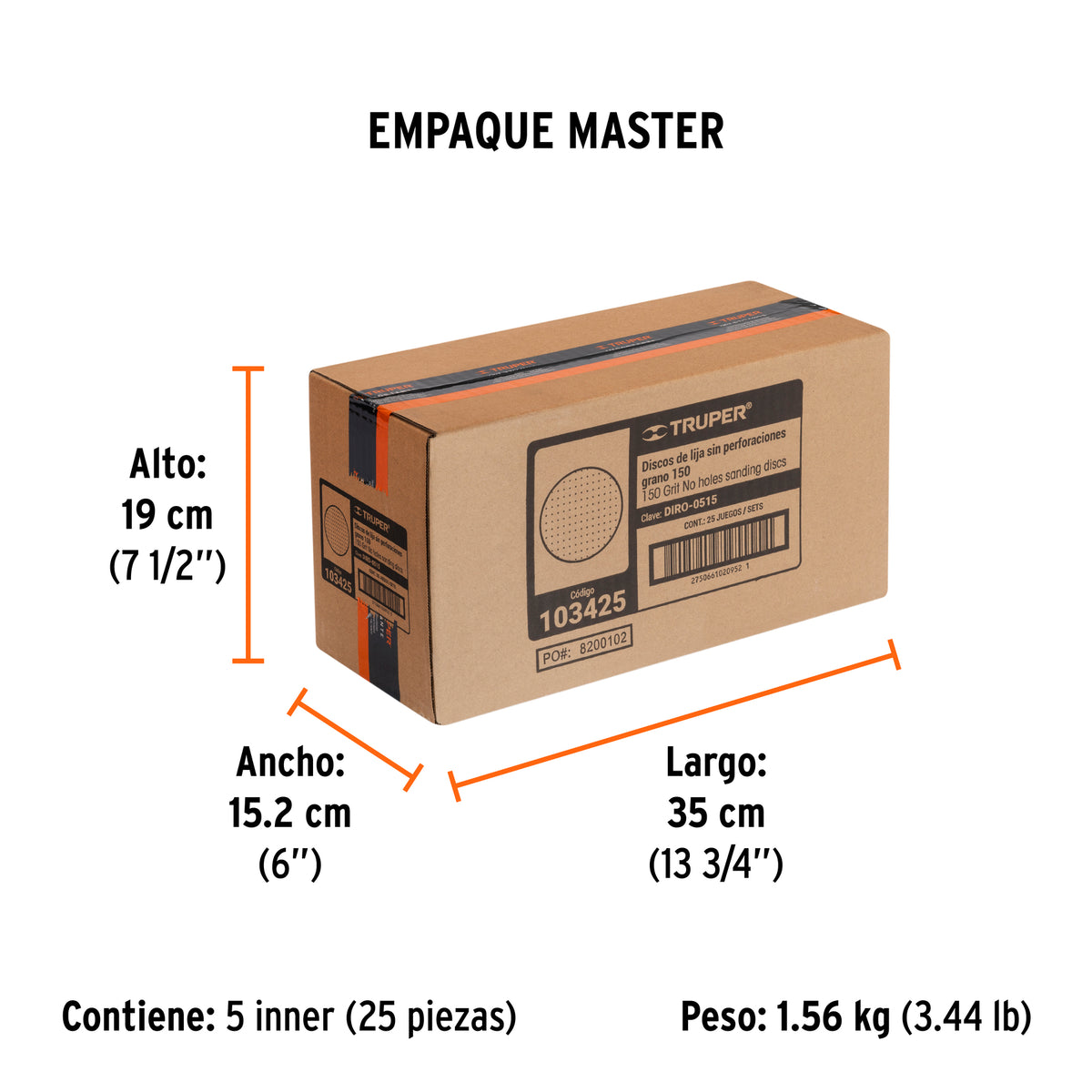 Paquete con 5 discos de lija 5" grano 150 ciegos TRUPER