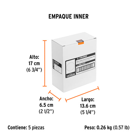 Paquete con 5 discos de lija 5" grano 180 ciegos TRUPER