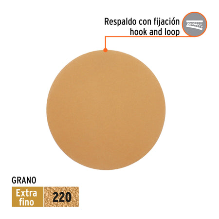 Paquete con 5 discos de lija 5" grano 220 ciegos TRUPER