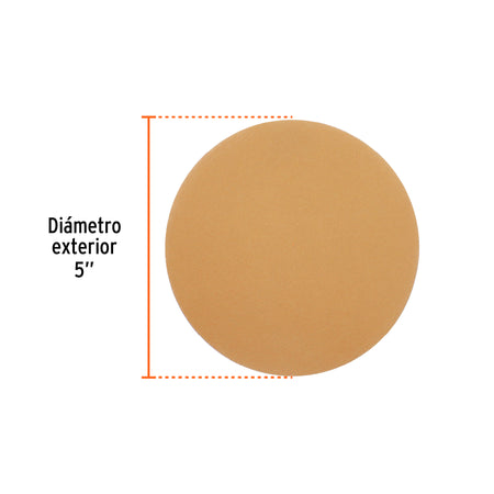 Paquete con 5 discos de lija 5" grano 220 ciegos TRUPER