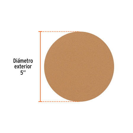 Paquete con 5 discos de lija 5" grano 240 ciegos TRUPER