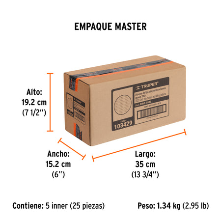 Paquete con 5 discos de lija 5" grano 320 ciegos TRUPER