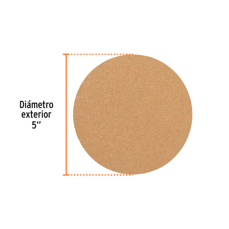Paquete con 5 discos de lija 5" grano 40 ciegos TRUPER