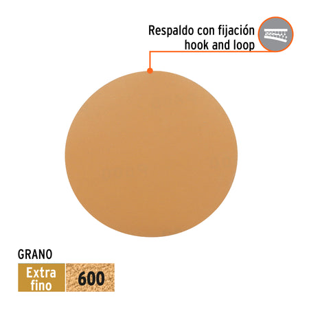 Paquete con 5 discos de lija 5" grano 600 ciegos TRUPER