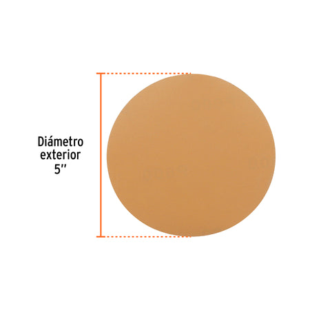 Paquete con 5 discos de lija 5" grano 600 ciegos TRUPER