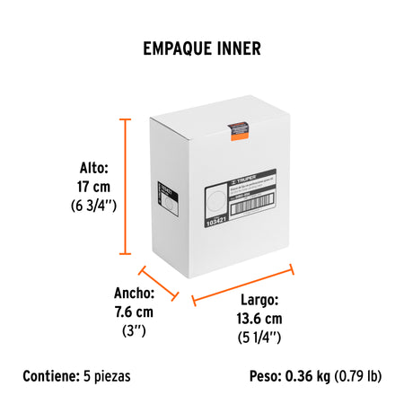 Paquete con 5 discos de lija 5" grano 60 ciegos TRUPER