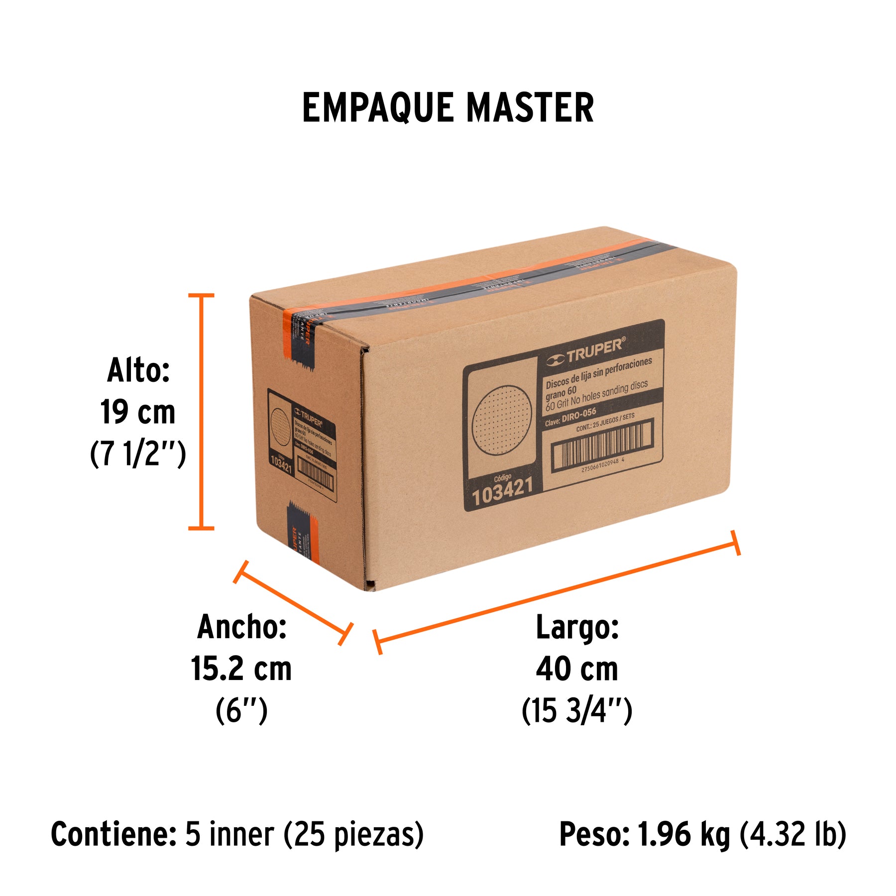 Paquete con 5 discos de lija 5" grano 60 ciegos TRUPER