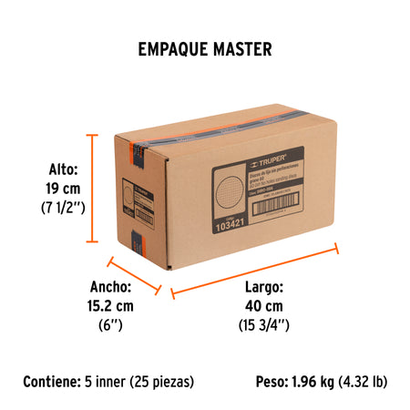 Paquete con 5 discos de lija 5" grano 60 ciegos TRUPER