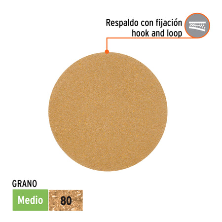Paquete con 5 discos de lija 5" grano 80 ciegos TRUPER