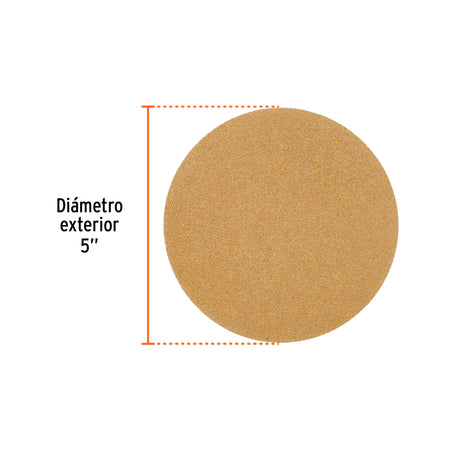 Paquete con 5 discos de lija 5" grano 80 ciegos TRUPER